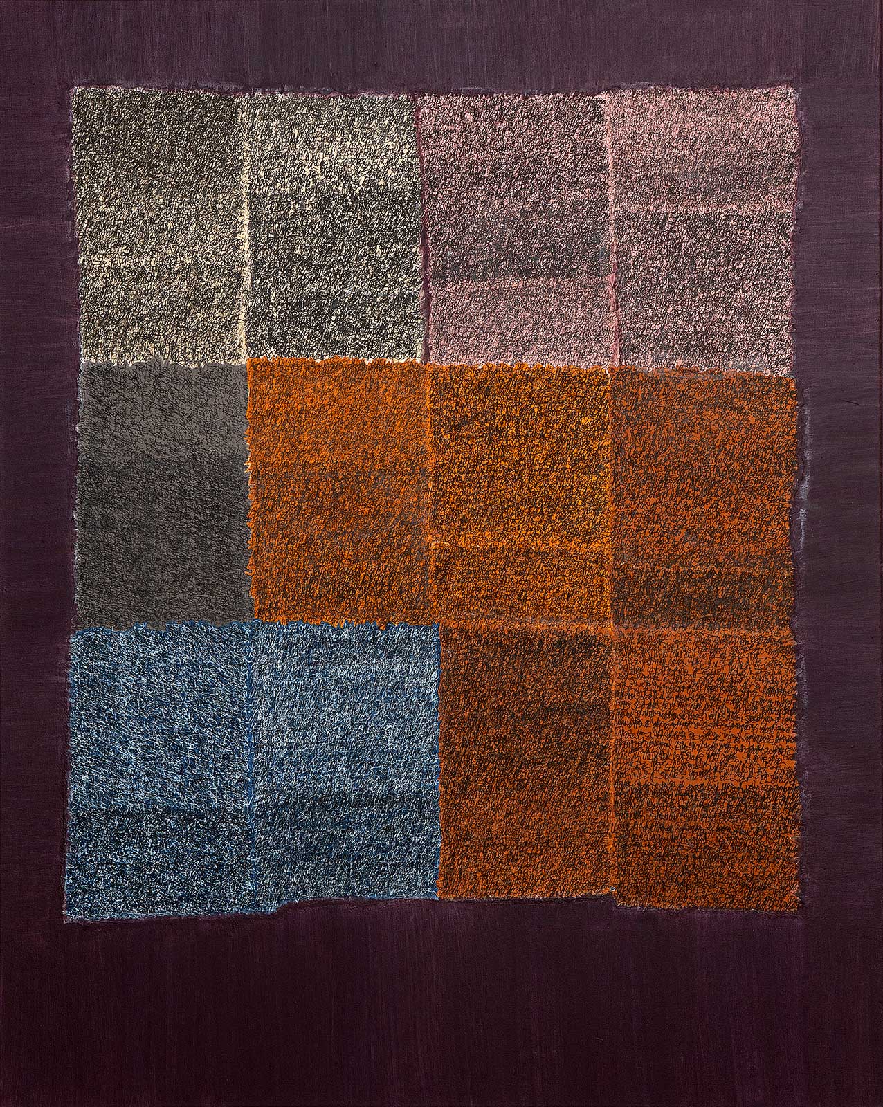 Die zeitgenössische Collage Denkstoff (2)  von Doris Junker ist eine abstrakte, experimentelle Auseinandersetzung mit Handschrift und ihrer Struktur in Kombination mit Farbe. Foto von Dagmar Morath.
