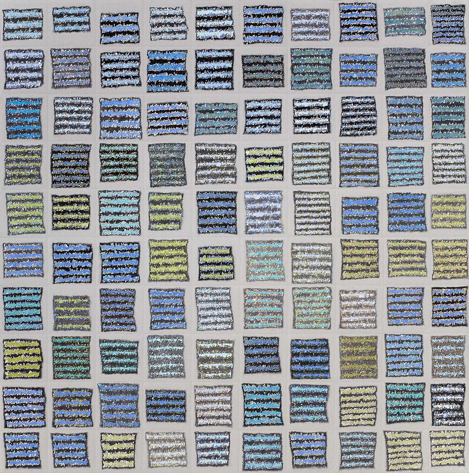 Die zeitgenössische Collage Zeit.Schriften (1) von Doris Junker ist eine abstrakte, experimentelle Auseinandersetzung mit Handschrift und ihrer Struktur in Kombination mit Farbe. Foto von Dagmar Morath.